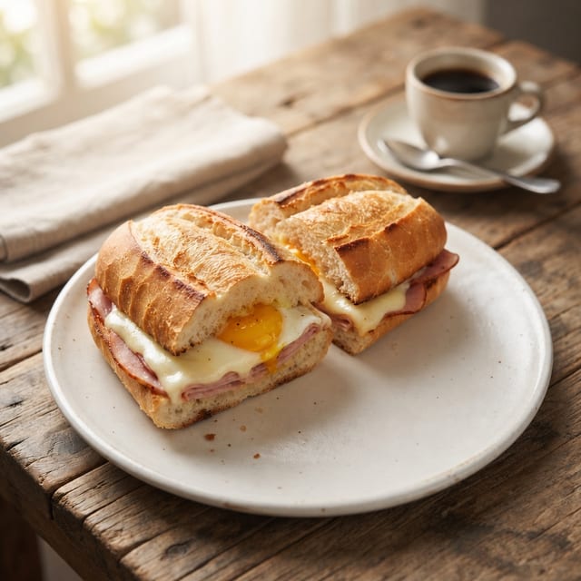 Egg, Ham and Cheese on French Bread.